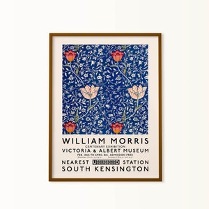 stampa di william morris, tela blu morris, manifesto di mostra, stampa con motivo Medway, arte colorata, arte murale floreale, arte vittoriana, art nouveau