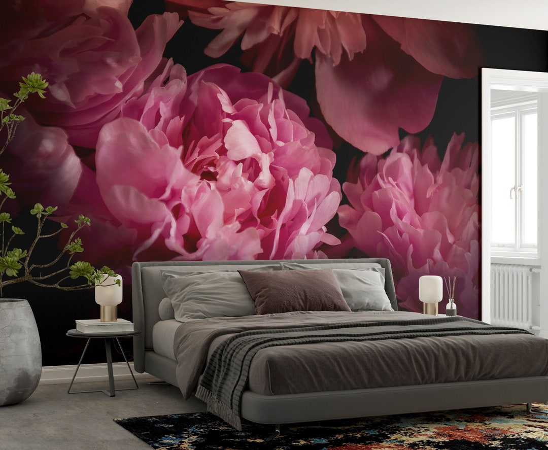Peony Wall Mural, Dark Peony Wallpaper, Dark Floral Wallpaper Peel and ...