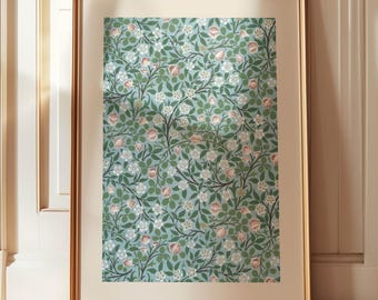 vintage pattern print, William Morris print, Morris clover poster, retro floral pattern, blue bathroom decor, maximalist, vintage wall art