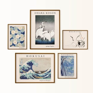孤独な烏賊と昨日と今日 1/10 限定10部 絵画 版画 リビング 室内 Japanese Gallery Wall Art Set of 5 Asian Art Print, Blue