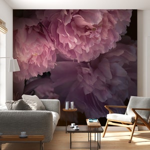Dark Peony Wallpaper, Peony Wall Mural, Accent Wall Bedroom, Dark ...
