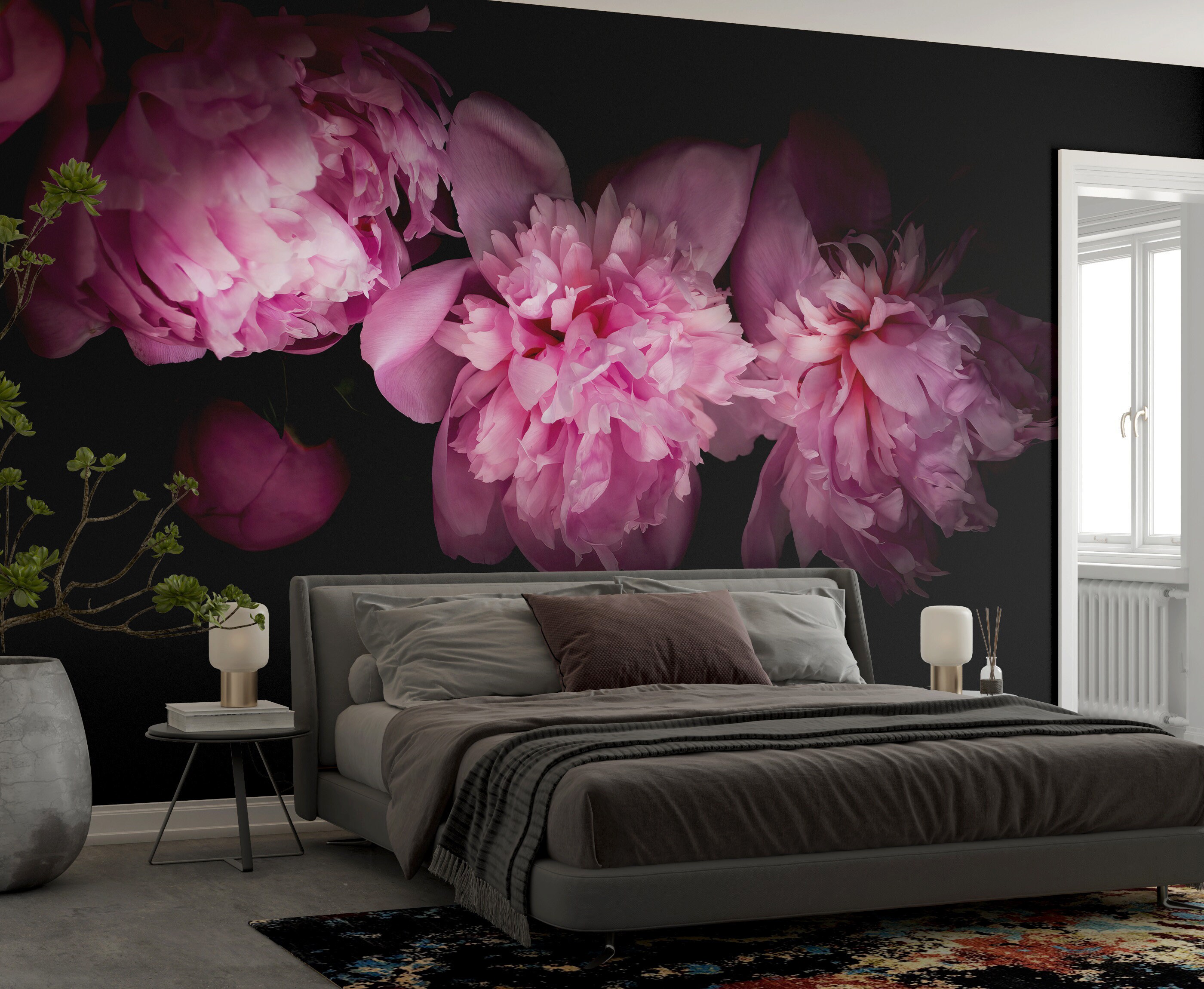 Peony Wall Mural, Dark Peony Wallpaper, Dark Floral Wallpaper Peel and ...