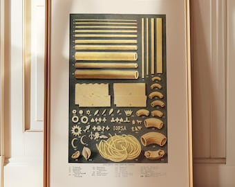 pastaposter, vintage food art print, macaronigrafiek, boerderijdecor, foodposter, foodies cadeau, keukenkunst, Frans decor, Italiaans cadeau