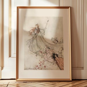 Titania leaves Oberon, fairy print, Shakespeare print, A Midsummer Night&#39;s Dream, Arthur Rackham print, fairy art poster, literary gift