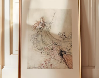 Titania-bladeren Oberon, feeënprint, Shakespeare-print, A Midsummer Night's Dream, Arthur Rackham-print, sprookjeskunstposter, literair cadeau