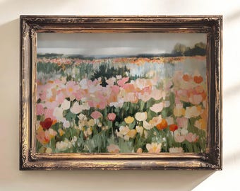 Spring Landscape Painting, Oil Painting Print, Abstract Spring Wall Art, Vintage Floral Print, Impressionist Art, Vintage Floral Print