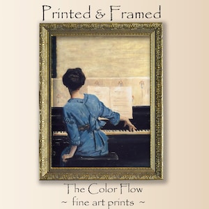 Framed Woman Playing Piano Print,  Framed Piano Wall Art, Music Room Decor, Vintage Woman Piano Painting, Music Wall Art, Woman Portrait