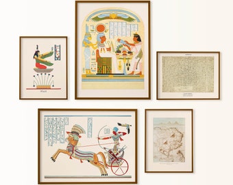 egyptian decor, eqyptian art, gallery wall set, hieroglyph, Pharaoh Ramses print, archeology gift, osiris, egyptian god, ancient egypt map