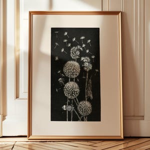 dandelion print, black white print, dandelion art, botanical wall art, flower wall art, minimalist print, flower art print, botanical print