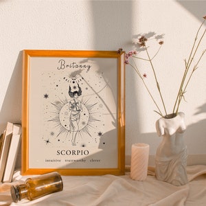 stampa zodiacale scorpione personalizzata, arte della parete astrologica, regalo zodiaco scorpione, stampa scorpione personalizzata, regalo scorpione personalizzato, arte scorpione immagine 2