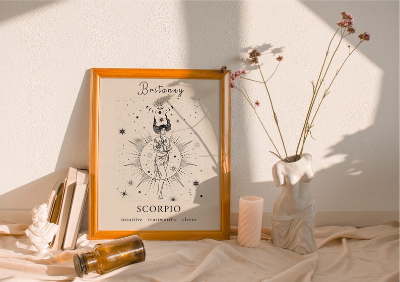 stampa zodiacale scorpione personalizzata, arte della parete astrologica, regalo zodiaco scorpione, stampa scorpione personalizzata, regalo scorpione personalizzato, arte scorpione immagine 2