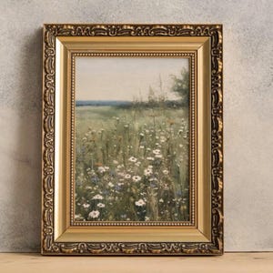 Sage Green Meadow Painting, Vintage Landscape Print, Country Field, impressionist painting print, sage green decor, meadow print cottagecore