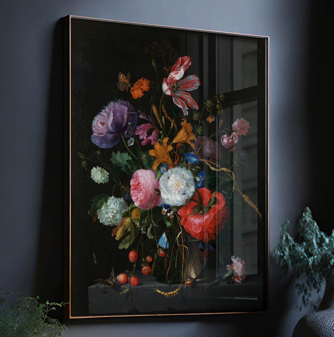 Moody Floral Wall Art Print: Dark Academia Vintage Style - Antique Oil ...
