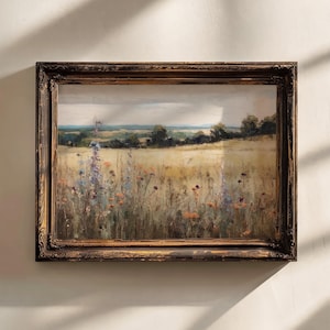 impressionist painting print, horizontal 16x20 print landscape, field, meadow print cottagecore, nature, 8x10 horizontal, apartment wall art