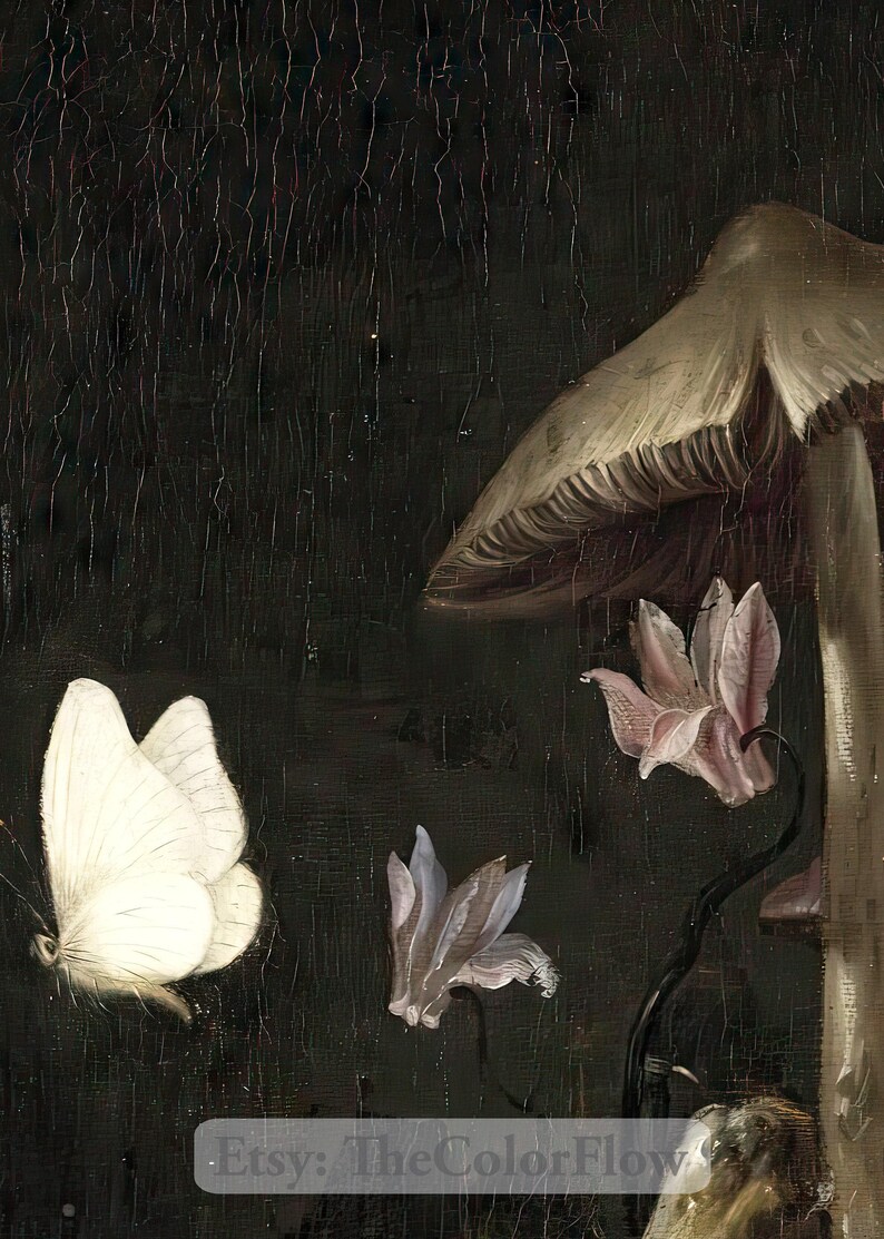 Dark Cottagecore Art Print, Moody Dark Academia Wall Art, Dark Botanical Print, Moody Oil Painting, Mushroom Print, Dark Forest Goblincore image 6