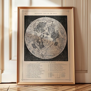 Vintage Karte des Mondes, Vintage Karte des Mondes, großes Mondplakat, Astronomiegeschenk, Retro Wissenschaftsdruck, Mondästhetik