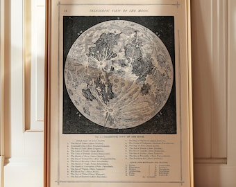 Mapa lunar vintage, impresión lunar antigua, mapa lunar vintage de la luna, póster lunar grande, regalo astronómico, impresión científica retro, estética lunar