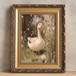 Gans olieverfschilderij print, eend print platteland muur kunst, decor boerderij, kwekerij fysieke kunst print, keuken lente decor, pastorale kunst
