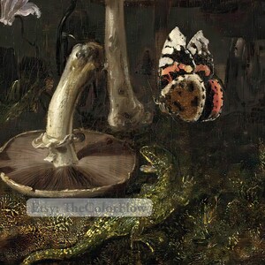 Dark Cottagecore Art Print, Moody Dark Academia Wall Art, Dark Botanical Print, Moody Oil Painting, Mushroom Print, Dark Forest Goblincore image 7