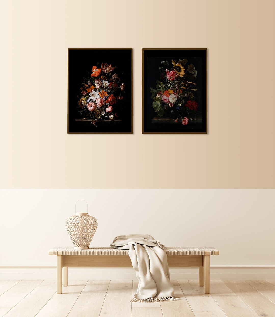 Dark Flower Art Print Set of Two, Moody Floral Wall Art, Dark Victorian ...