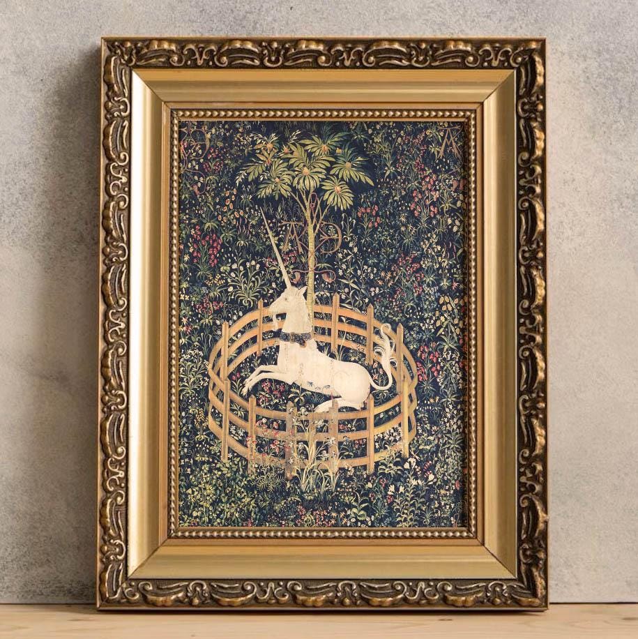 ユニコーン　絵画　壁掛け The unicorn rests in a garden print - Etsy 日本