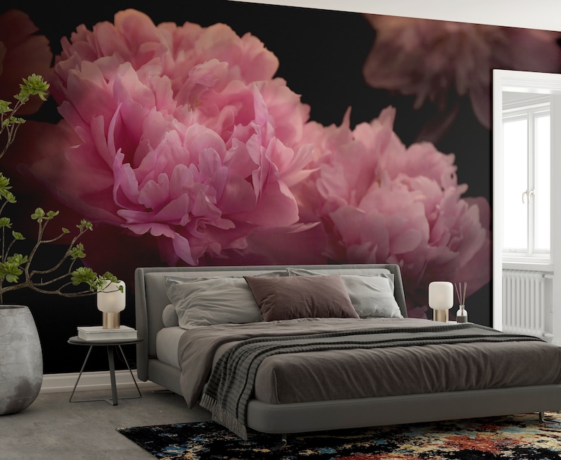 Moody Wallpaper, Peony Wallpaper, Dark Peony Wall Mural, Dark Floral ...