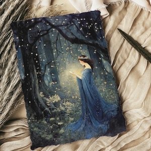 Fee Poster, Nachtzauber Print, Sterne Wald Fee, alte Illustration, Folklore, Fairycore Wand Kunst, Dark Fairy Kinderzimmer Baby Mädchen