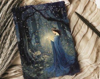 Art mural féerique, fée magique de la nuit, étoiles et forêt (impression vintage)