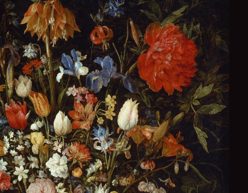 dark floral painting, antique oil painting