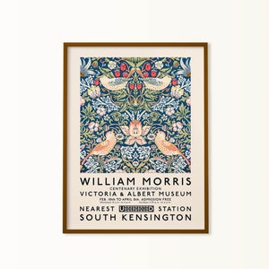william morris print, strawberry thieves print, william morris strawberry canvas, colorful art, flower wall art, bird art, art nouveau