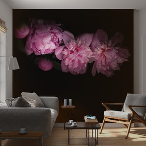 Peony Wall Mural, Dark Peony Wallpaper, Dark Floral Wallpaper Peel and ...
