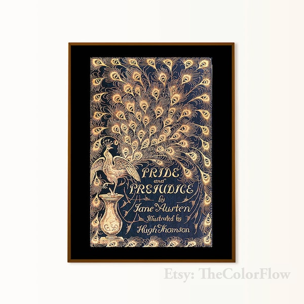 pride and prejudice art, reading nook art, gift for Jane Austen fan, book cover print, literary gifts for her, literature wall art, bookworm