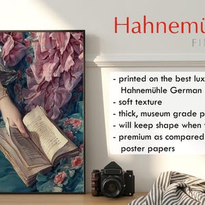 Afdruk vrouw lezend: rococo-boekkunst (blauwgroen en roze, boekenwurmcadeau) afbeelding 6