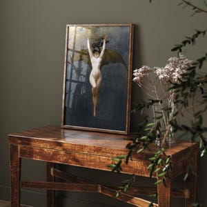donkere academische prenten, heksenkunstprint, donkere vrouwelijke kunst, vleermuisvrouwenprint, donkere cottagecore-esthetiek, demonische schilderkunst, heksencadeaus vrouwen afbeelding 4