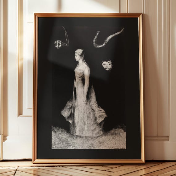 gothic art, dark academia decor, odilon redon print, dark wall art, 18x24 gothic spooky art print, witchy decor, altar art, wiccan, gloomy