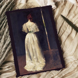 Peinture à l'huile femme victorienne, décor universitaire sombre, silhouette de femme, impression portrait vintage, art antique de mauvaise humeur sombre, impression 8 x 10 noir blanc