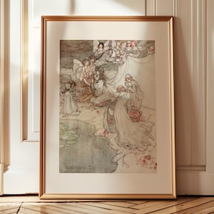 Arthur Rackham art, Shakespeare print, A Midsummer Night&#39;s Dream wall art, fairy wall art, country decor, farmhouse decor, Titania and baby