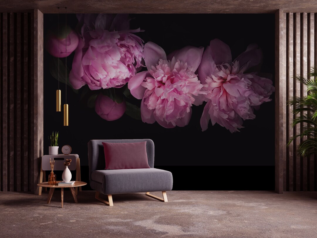 Peony Wall Mural, Dark Peony Wallpaper, Dark Floral Wallpaper Peel and ...