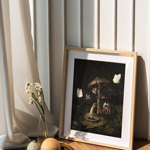 Dark Cottagecore Art Print, Moody Dark Academia Wall Art, Dark Botanical Print, Moody Oil Painting, Mushroom Print, Dark Forest Goblincore image 5