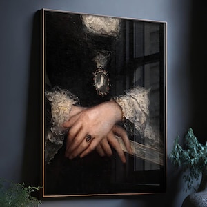 Altered Art Victorian Abstract Art, Eclectic, Hands Detail from a Vintage Portrait, Dark Moody Decor, Antique Oil Painting, 8x10 art print