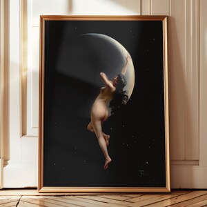 Moon Nymph Witchy Print - Gothic Vintage Wall Decor, Luis Falero Fine Art Print