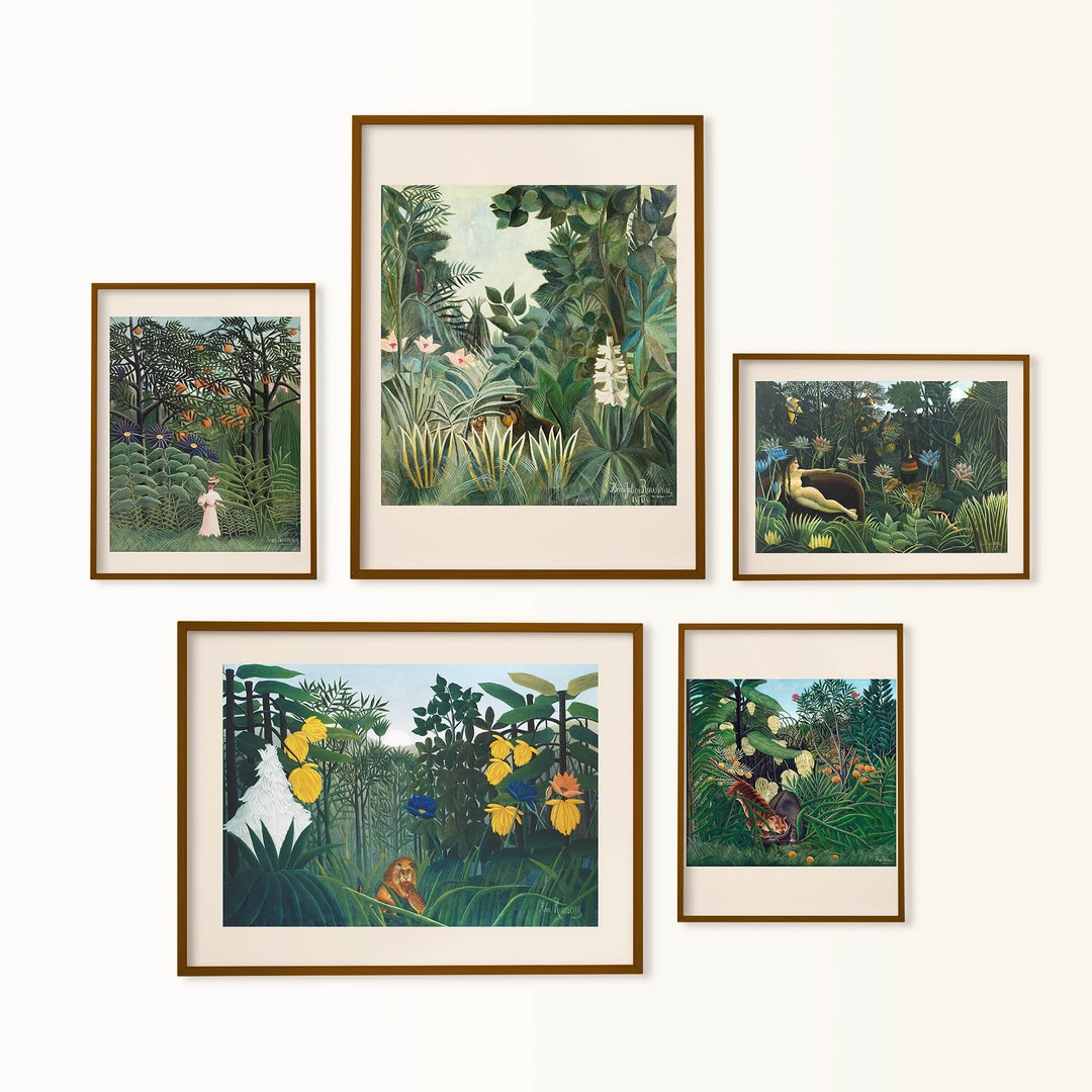 Jungle Gallery Wall Set, Jungle Print, Green Wall Art, Henri Rousseau Print, Naive Gallery Wall
