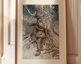 Arthur Rackham print, literature gift, A Midsummer Night's Dream, Shakespeare print, Bottom and his donkey head, farmhouse decor, classy art
