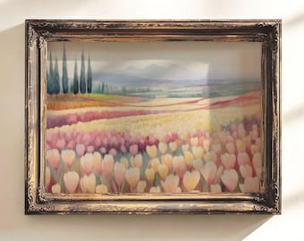 Pastelowy wydruk krajobrazowy: Vintage Tulip Field in Toskania