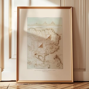 Impresión de mapa del Antiguo Egipto, arte de la pirámide de Giza (decoración de pared grande)