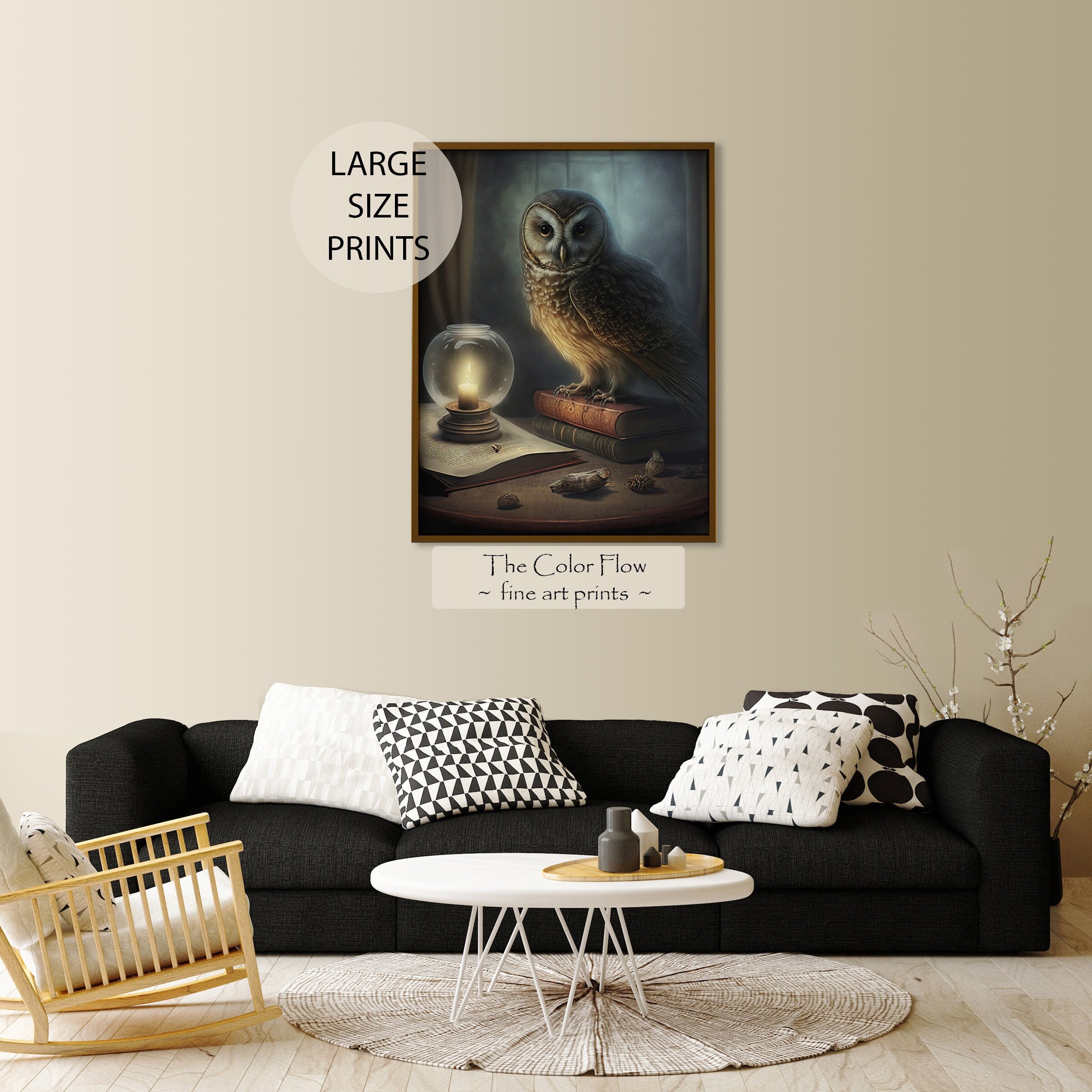 dark moody owl print,  dark library, mystery, witchy print, Victorian room decor, dark academia wall