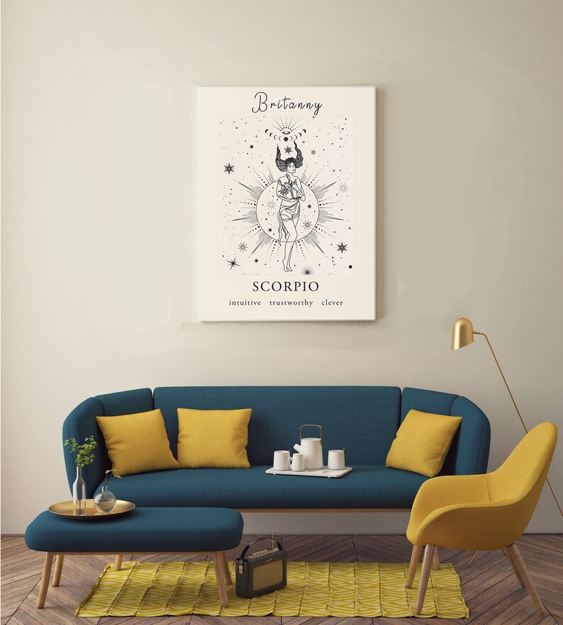 stampa zodiacale scorpione personalizzata, arte della parete astrologica, regalo zodiaco scorpione, stampa scorpione personalizzata, regalo scorpione personalizzato, arte scorpione immagine 1