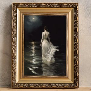 Into The Dark Waters - Stampa Dark Academia, Decorazione da strega, Arte murale vittoriana malinconica, Ritratto di donna, Stampa vintage Dark Art, Stampa Woman Lake