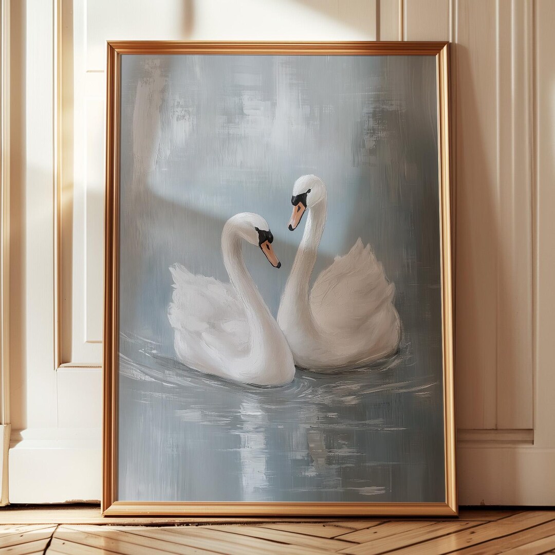 Vintage White Swan Print, Swan Oil Painting, Antique Swan Wall Art ...