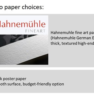 Puede incluir: Dos opciones de papel para imprimir: papel de arte Hahnem&uuml;hle (Hahnem&uuml;hle German Etching) es grueso, texturizado y de alta gama. Papel de p&oacute;ster grueso, liso y econ&oacute;mico.
